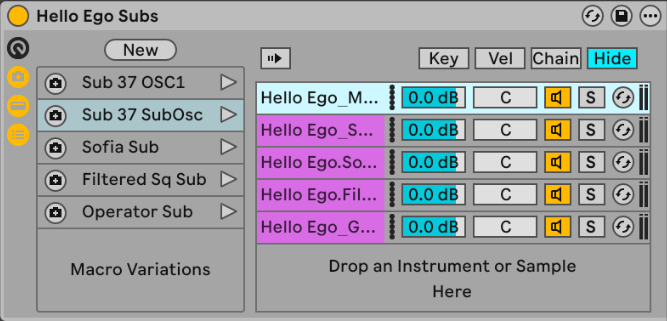 Hello Ego Subs instrument rack in Ableton Live